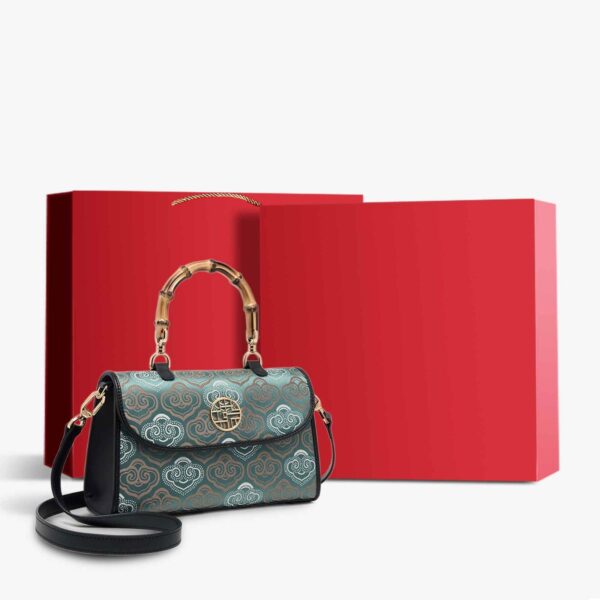 Embroidery Leather Bag Zhuang Brocade Bamboo Handle Handbag - Image 12
