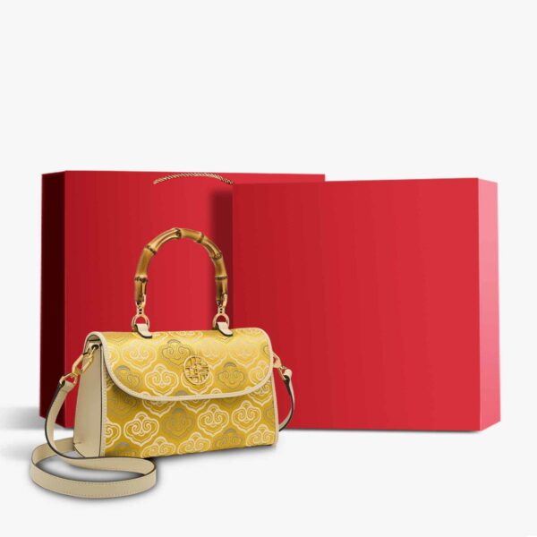 Embroidery Leather Bag Zhuang Brocade Bamboo Handle Handbag - Image 13