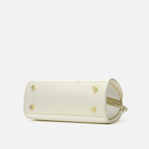 Embroidery Leather White Shoulder Bag Lotus Elegant Handbag - Image 7