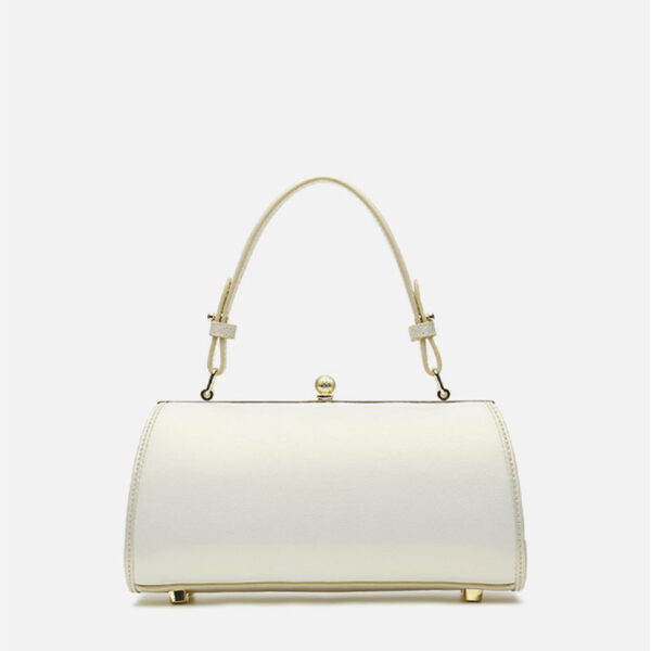 Embroidery Leather White Shoulder Bag Lotus Elegant Handbag - Image 8
