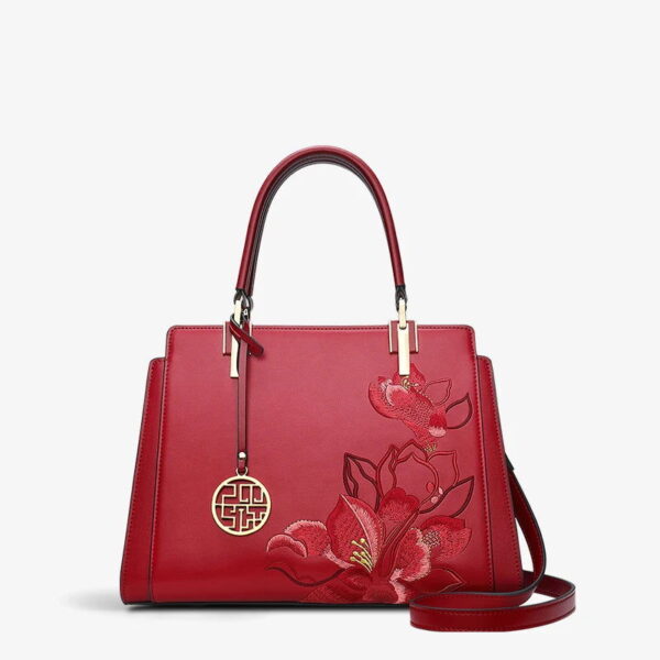 Embroidery Leather Magnolia Crossbody Tote Bag Women Handbag - Image 19