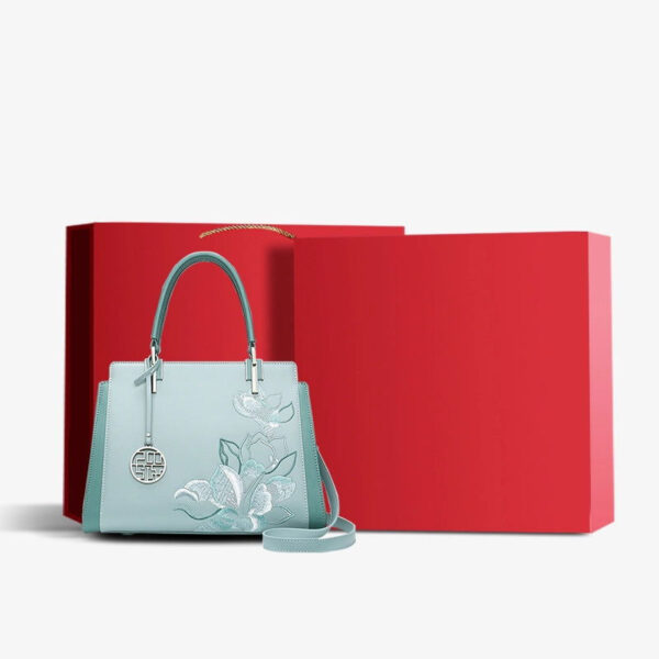 Embroidery Leather Magnolia Crossbody Tote Bag Women Handbag - Image 24