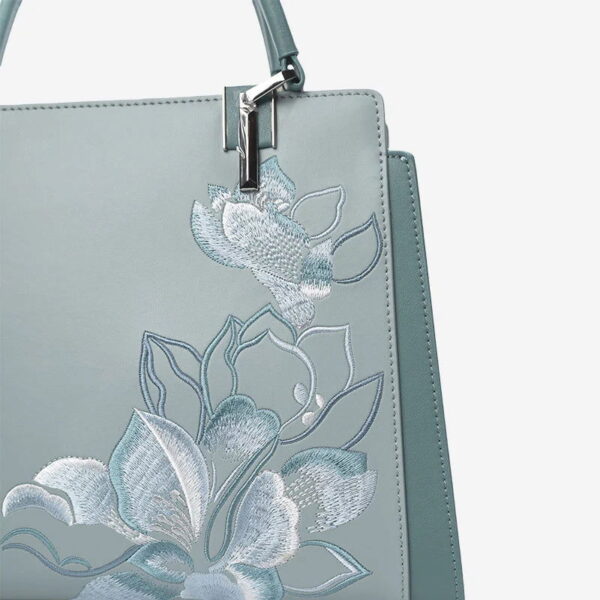 Embroidery Leather Magnolia Crossbody Tote Bag Women Handbag - Image 12