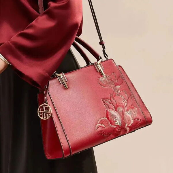Embroidery Leather Magnolia Crossbody Tote Bag Women Handbag - Image 8