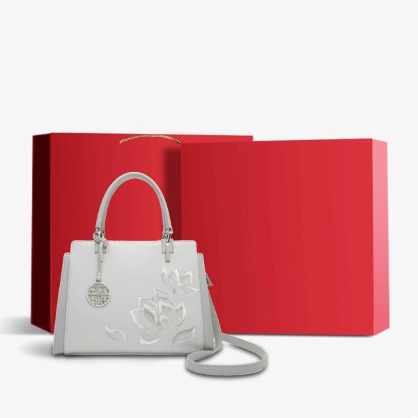 Embroidery Leather Magnolia Crossbody Tote Bag Women Handbag - Image 26
