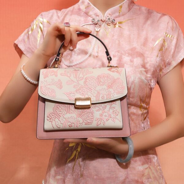 Embroidery Leather Peony Clutch Bag New Chinese Style Handbag - Image 2