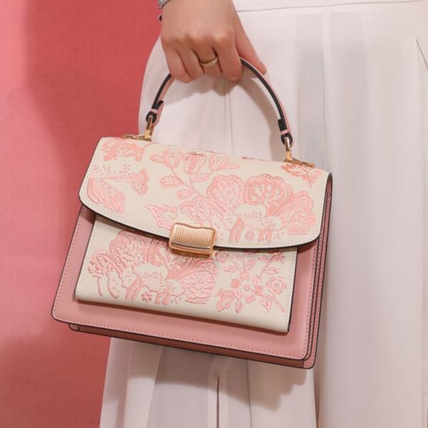 Embroidery Leather Peony Clutch Bag New Chinese Style Handbag - Image 3