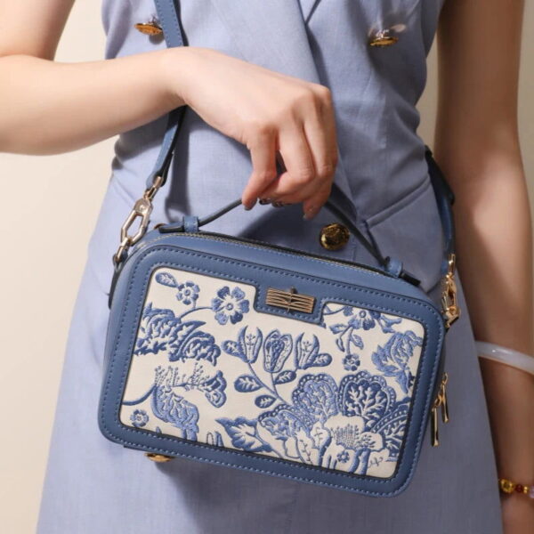 Embroidery Leather Peony Square Shoulder Bag Designer Handbag - Image 2