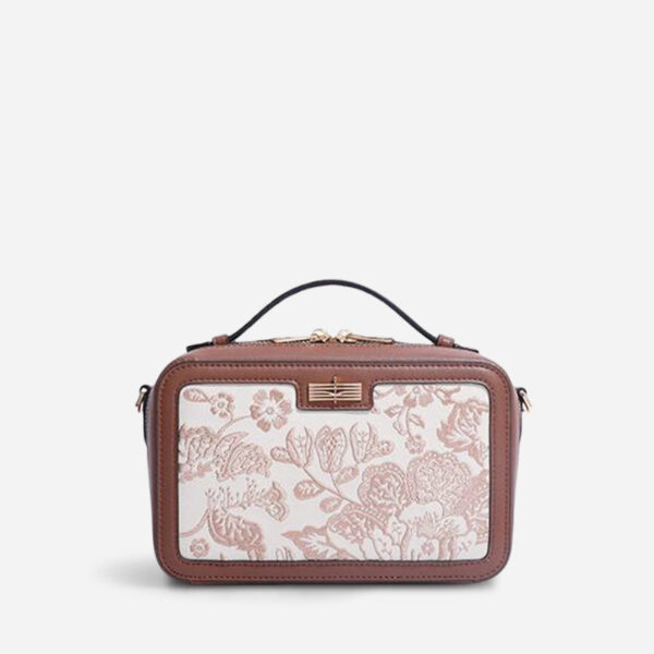 Embroidery Leather Peony Square Shoulder Bag Designer Handbag - Image 9