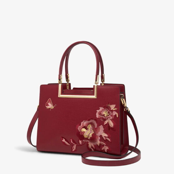 Embroidery Leather Peony Tote Bag Chinese Style Luxury Handbag