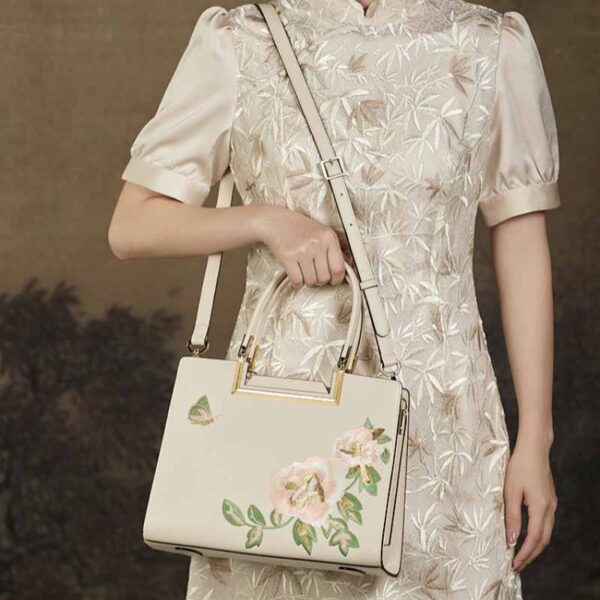 Embroidery Leather Peony Tote Bag Chinese Style Luxury Handbag - Image 2