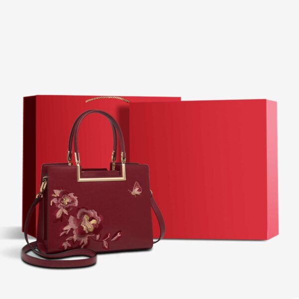 Embroidery Leather Peony Tote Bag Chinese Style Luxury Handbag - Image 10