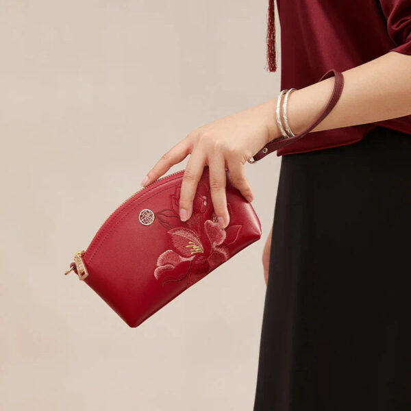 Embroidery Leather Red Peony Women Handbag Wallet - Image 2