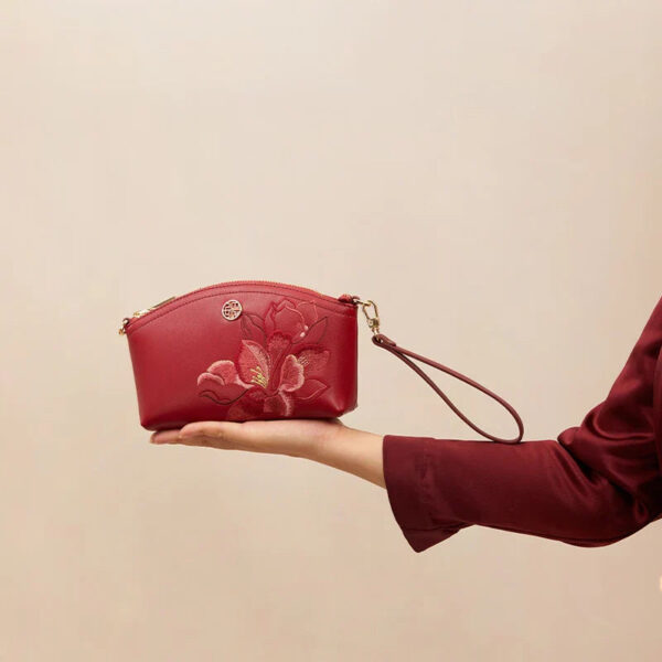 Embroidery Leather Red Peony Women Handbag Wallet - Image 5