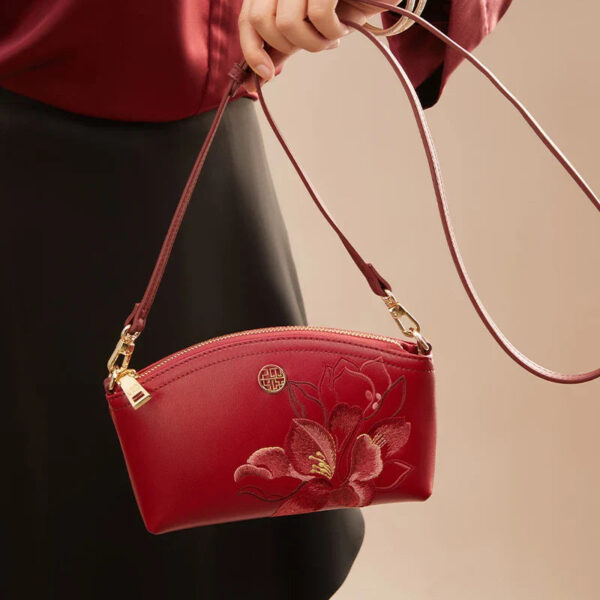 Embroidery Leather Red Peony Women Handbag Wallet - Image 4