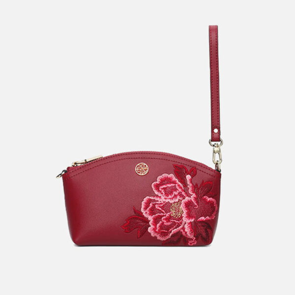 Embroidery Leather Red Peony Women Handbag Wallet - Image 9