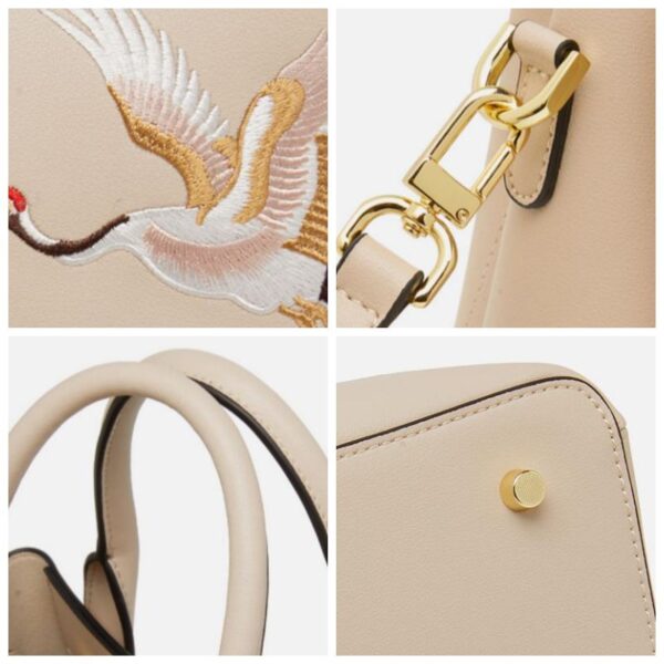 Embroidery Leather Tote Bag Traditional Crane - Image 9