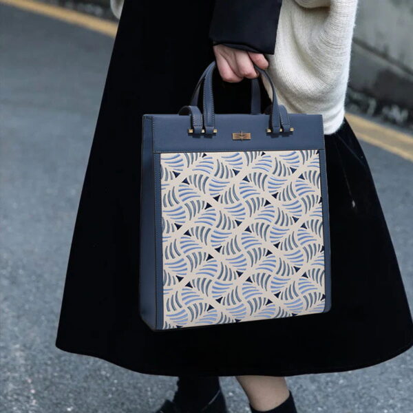 Embroidery Leather Tote Bag Wave Pattern - Image 2