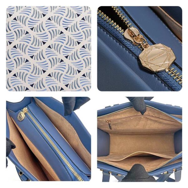 Embroidery Leather Tote Bag Wave Pattern - Image 6