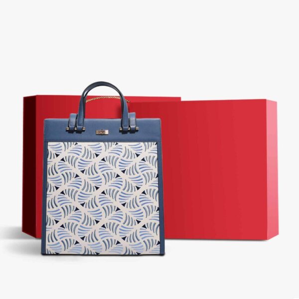 Embroidery Leather Tote Bag Wave Pattern - Image 7