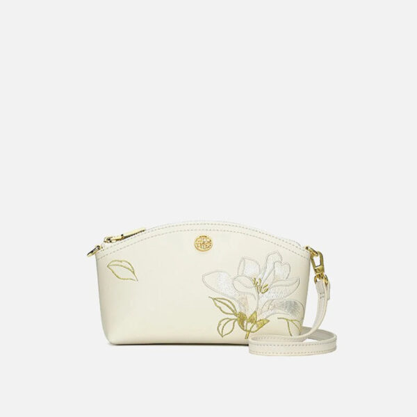 Embroidery Leather White Magnolia Women‘s Handbag Wallet