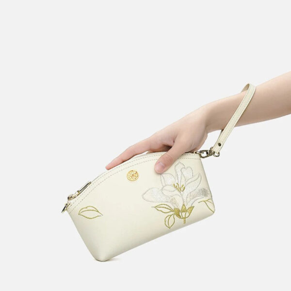 Embroidery Leather White Magnolia Women‘s Handbag Wallet - Image 2