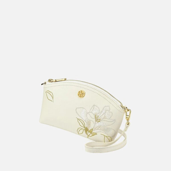 Embroidery Leather White Magnolia Women‘s Handbag Wallet - Image 3