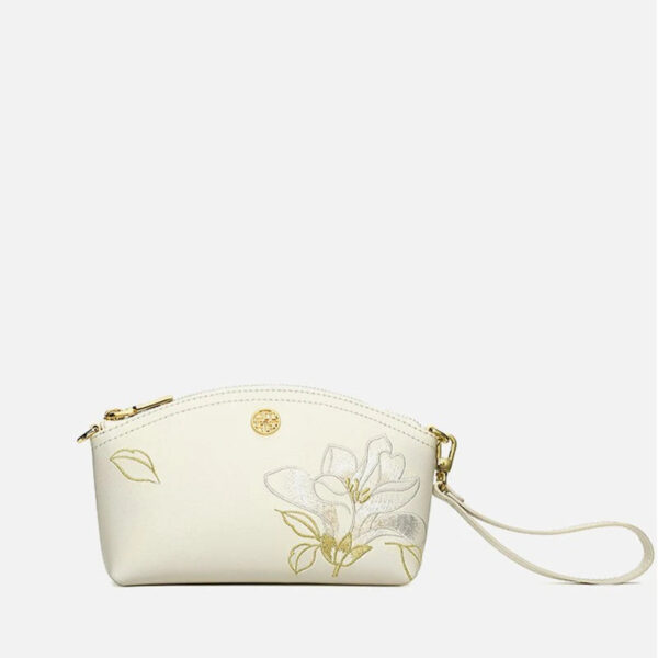 Embroidery Leather White Magnolia Women‘s Handbag Wallet - Image 4