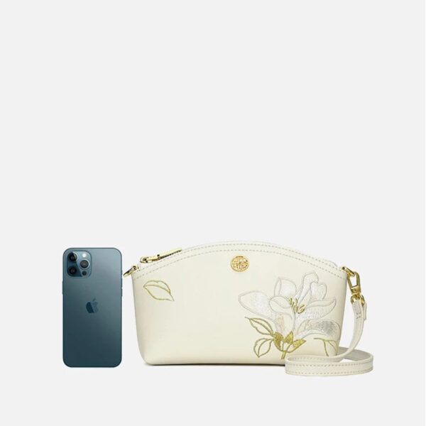 Embroidery Leather White Magnolia Women‘s Handbag Wallet - Image 5