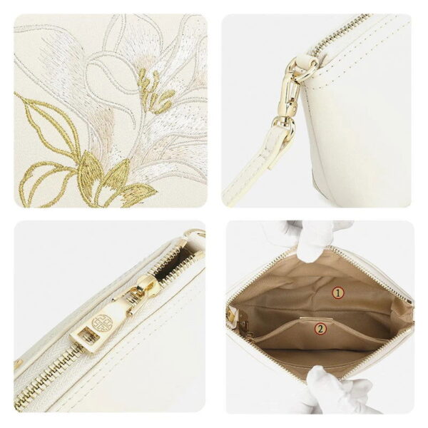 Embroidery Leather White Magnolia Women‘s Handbag Wallet - Image 6