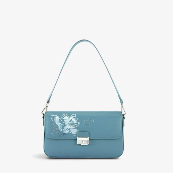 Embroidery Magnolia Leather Shoulder Bag with Scarf - Image 3