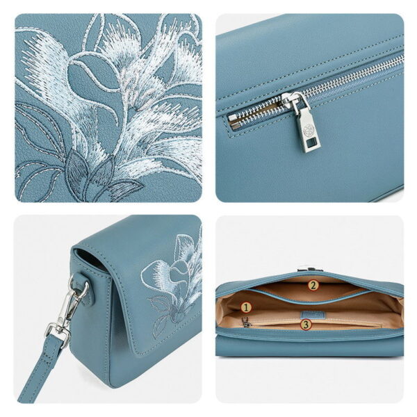 Embroidery Magnolia Leather Shoulder Bag with Scarf - Image 6