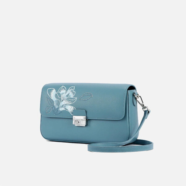 Embroidery Magnolia Leather Shoulder Bag with Scarf - Image 5