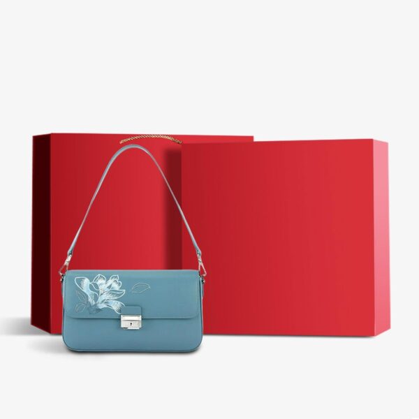 Embroidery Magnolia Leather Shoulder Bag with Scarf - Image 9
