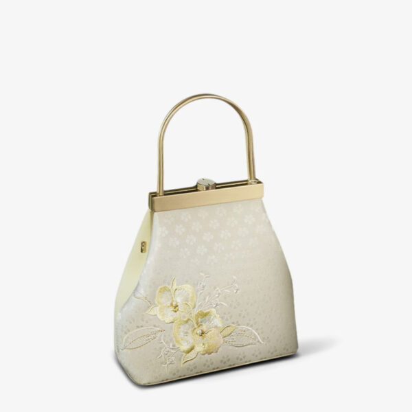 Embroidery Mulberry Silk Orchid Kiss Lock Clutch Handbag - Image 8