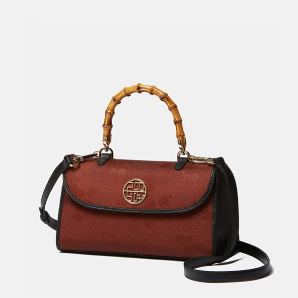Xiangyunsha Silk Bamboo Handle Brwon Handbag - Image 5