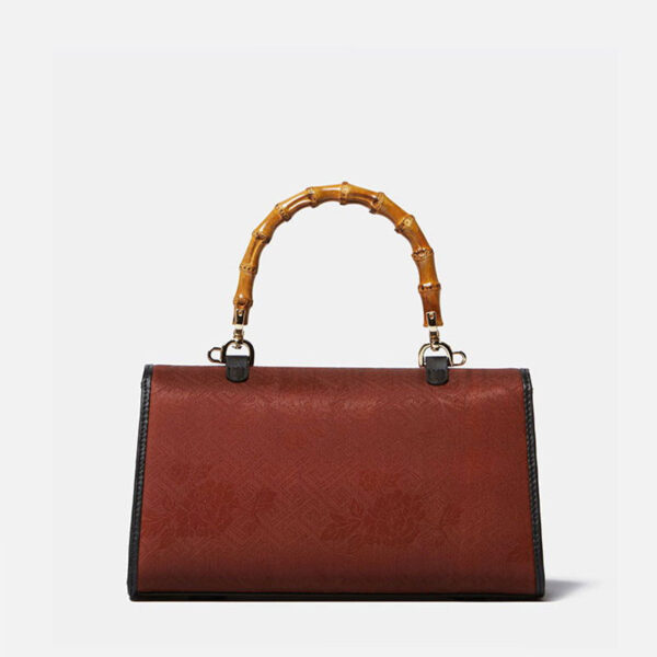 Xiangyunsha Silk Bamboo Handle Brwon Handbag - Image 6