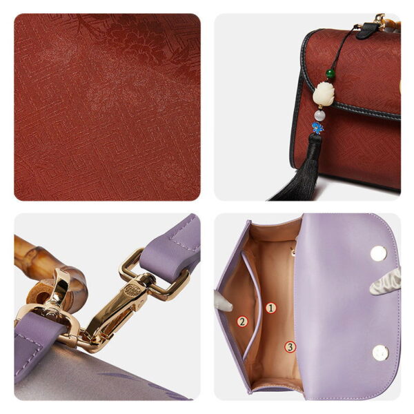 Xiangyunsha Silk Bamboo Handle Brwon Handbag - Image 7