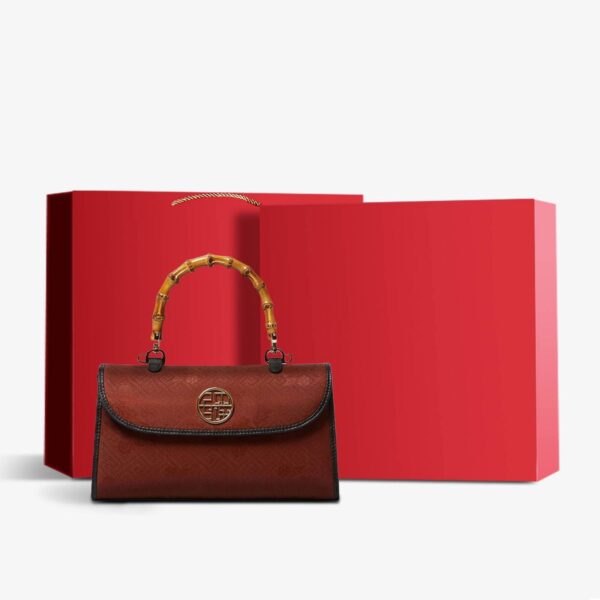 Xiangyunsha Silk Bamboo Handle Brwon Handbag - Image 10