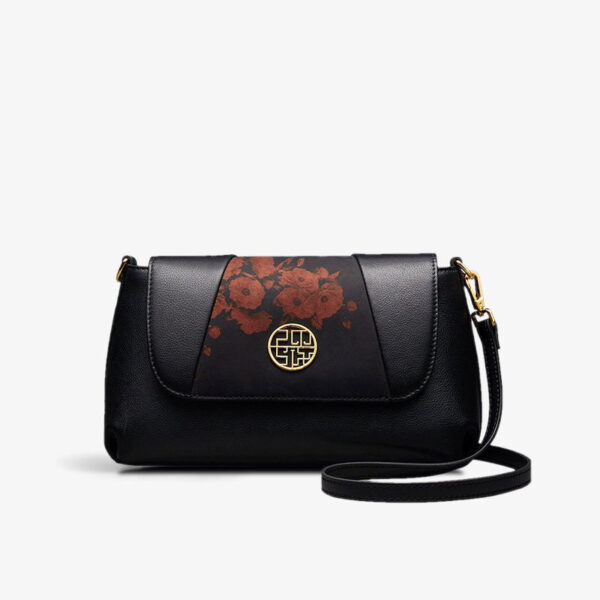 Xiangyunsha Silk Leather Black Casual Shoulder Clutch Bag