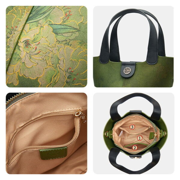 Xiangyunsha Silk Dark Green Bucket Bag with Scarf - Image 7