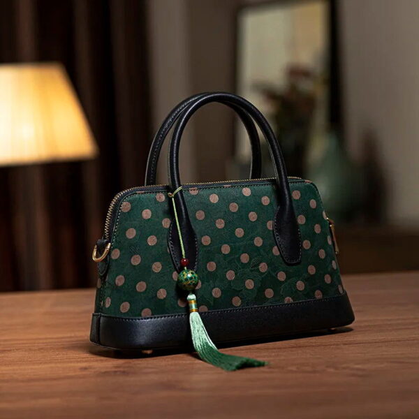 Xiangyunsha Silk Elegant Green Handbag Boston Women Bag - Image 4