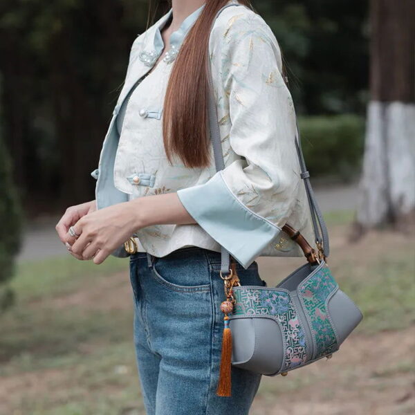 Xiangyunsha Silk Song Brocade Bamboo Wing Bag Designer Handbag - Image 3