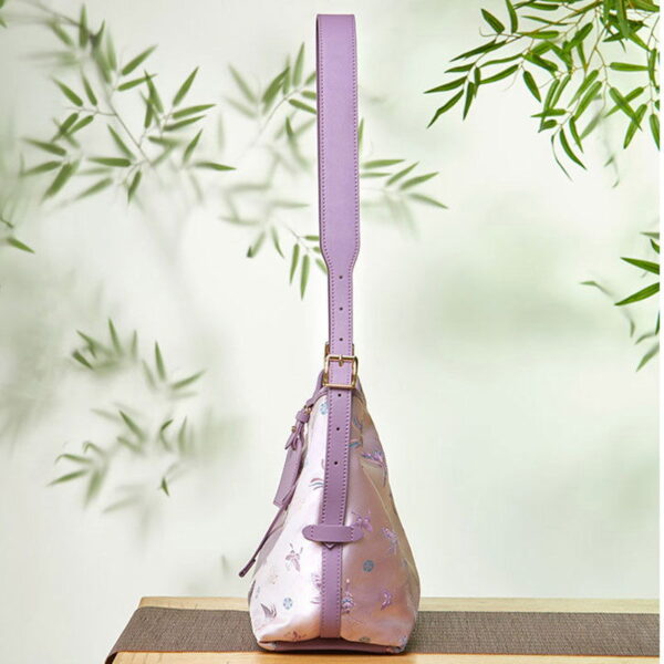 Handcraft Brocade Jacquard Purple Large-Capacity Chinoiserie Tote Bag - Image 5