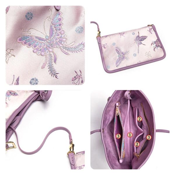 Handcraft Brocade Jacquard Purple Large-Capacity Chinoiserie Tote Bag - Image 7