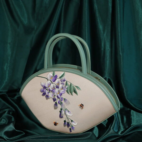 Handcrafted Embroidery Silk Wisteria Floral Handbag - Image 3