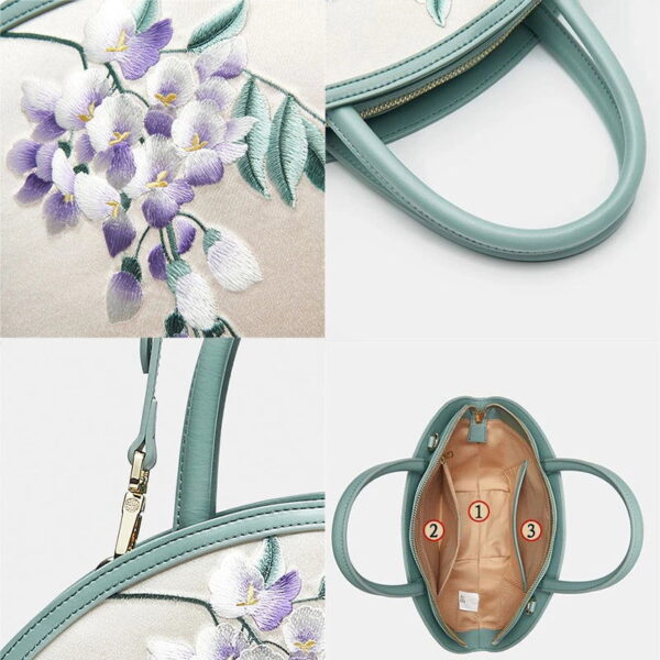 Handcrafted Embroidery Silk Wisteria Floral Handbag - Image 6
