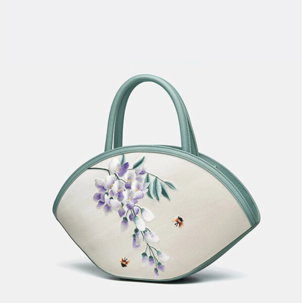 Handcrafted Embroidery Silk Wisteria Floral Handbag - Image 8