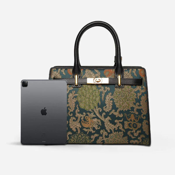 Handmade Song Brocade Chinoiserie Leather Kelly Bag Twining Flowers - Image 11