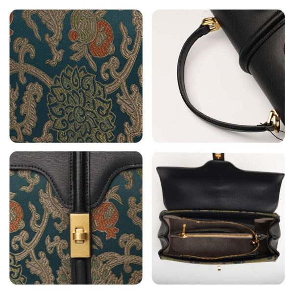 Handmade Song Brocade Chinoiserie Leather Bag Clutch Bag - Image 9